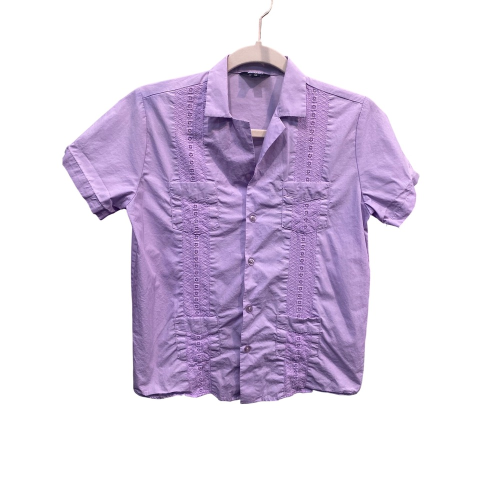 JOGAL Boys Purple Guayabera Shirt Short Sleeve Cuban Wedding Top Size 10